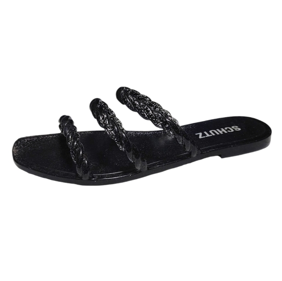 Schutz Black Glitter Square Toe Strappy Jelly Sandals Women's Size 6/7 - Picture 3 of 11